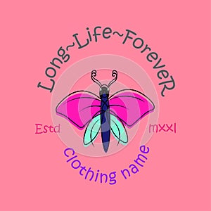 Nature graphic tee with butterfly in pink background
