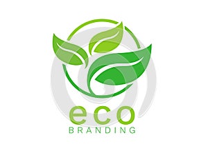 Nature green eco organic leaf logo with circle concept flat design vector