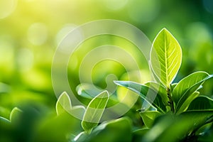 Nature of green leaf in garden at summer under sunlight. Natural green leaves plants using as spring background environment