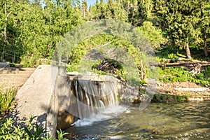Nature of green trees and cascade of river near Medeo in Almaty, Kazakhstan,Asia
