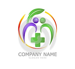 Nature herbal medicine healthy people wellness logo design, vector. Apothecary, physiotherapy.