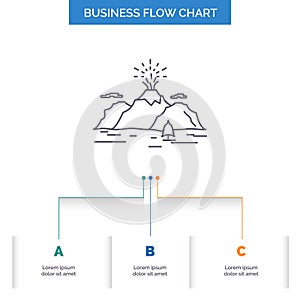 Nature, hill, landscape, mountain, blast Business Flow Chart Design with 3 Steps. Line Icon For Presentation Background Template