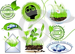 Nature icons set, eco and bio message