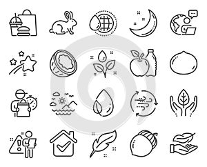 Nature icons set. Included icon as Lightweight, Wind energy, Moon stars signs. Vector