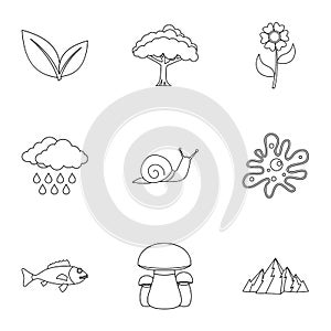 Nature icons set, outline style