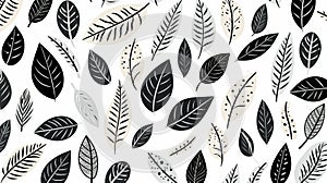 Nature-inspired Black And White Leaf Pattern For Large Canvases