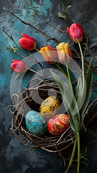 Nature-inspired festive bird's nest with Easter eggs