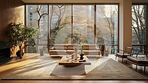 Nature-inspired Living Room With Large Windows And Area Rugs