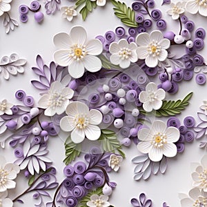 Nature-inspired Quilling: White And Purple Flowers With Mismatched Patterns photo