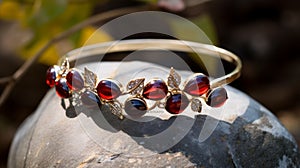 Nature-inspired Red Garnet Diamond Bracelet In 18k Gold