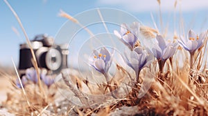 Nature-inspired Tilt-shift Photography: Meadow Camera In Light Violet And Light Brown photo