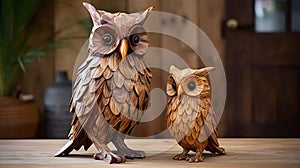 Nature-inspired Wooden Owl Statues For Table Decor