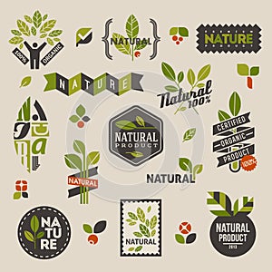 Príroda etikety a odznaky zelené listy 