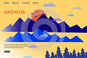 Nature landing page with sunset view and the mountain. photo