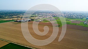 Nature and landscape: aerial view of a field, cultivation, green grass, countryside, farming,