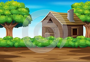 Nature landscape background with tree and house