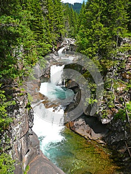 Nature landscape with beautiful river and little waterfalls