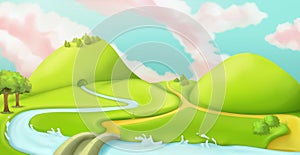 Nature landscape, cartoon game background