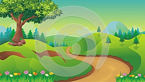 Nature landscape, cartoon game background