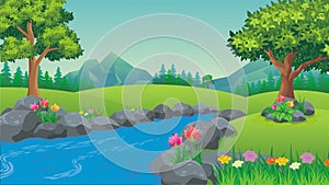 Nature landscape, cartoon game background