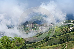 Nature landscape foggy sea on the top of the mountain, Phu Thap Boek sea of fog In Phetchabun, Thailand