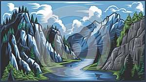 nature landscape of forested mountains and river