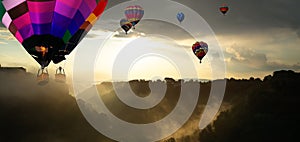 Nature landscape hot air balloons festival in sky