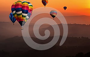 Nature landscape hot air balloons festival in sky.