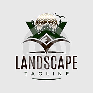 Nature landscape initial W label logo design. Vintage pine forest letter W logo.