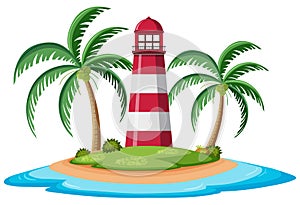 Nature landscape of island with lighthouse and trees