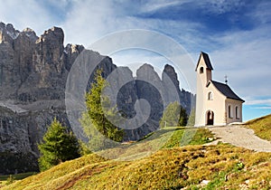 Nature landscape with nice church in a mountain pass in Italy Al