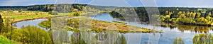 Nature landscape panorama, aerial view, confluence of the rivers Nemunas and Merkys, Lithuania