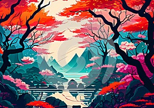 Nature and landscape. Picture for background, wall art, card or cover, japanese style
