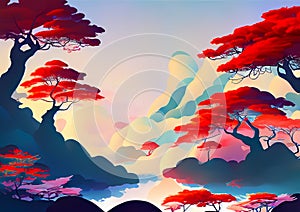 Nature and landscape. Picture for background, wall art, card or cover, japanese style