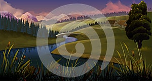 Nature, landscape river evening