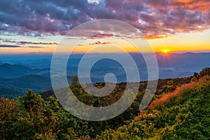 Nature landscape sunset mountain range at Doi Inthanon, Chiang Mai Thailand