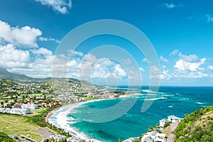 Landscape turquoise sea blue sky Caribbean Island St Kitts photo