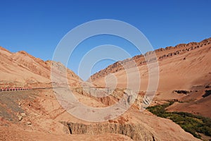 Nature landscape view of the Flaming Mountain Valley in Turpan Xinjiang Province China