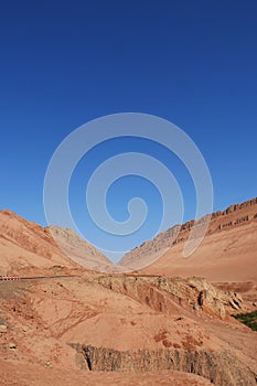 Nature landscape view of the Flaming Mountain Valley in Turpan Xinjiang Province China