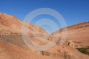 Nature landscape view of the Flaming Mountain Valley in Turpan Xinjiang Province China