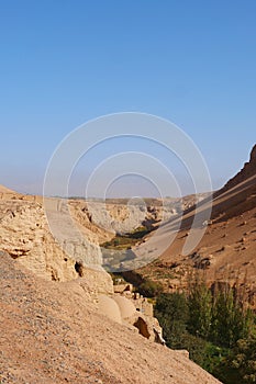 Nature landscape view of the Flaming Mountain Valley in Turpan Xinjiang Province China