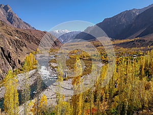 Landscape view of Gupis Valley in autumn, Ghizer. Gilgit Baltistan, Pakistan.