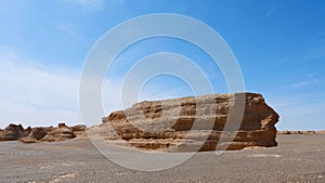 Nature landscape view of Yardang landform under sunny blue sky in Dunhuang UNESCO Global Geopark, Gansu China