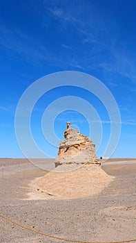 Nature landscape view of Yardang landform under sunny blue sky in Dunhuang UNESCO Global Geopark, Gansu China