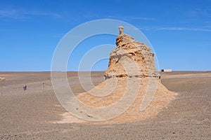 Nature landscape view of Yardang landform under sunny blue sky in Dunhuang UNESCO Global Geopark, Gansu China