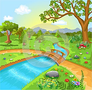 Nature landscape with water spring