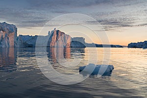 Nature and landscapes of Greenland or Antarctica. Travel on the ship among ices. Studying of a phenomenon of global warming Ices