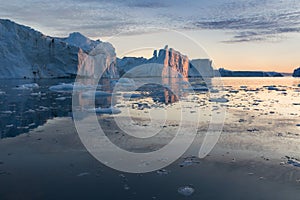 Nature and landscapes of Greenland or Antarctica. Travel on the ship among ices. Studying of a phenomenon of global warming Ices