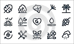 Nature line icons. linear set. quality vector line set such as snowing, plant, agronomy, poppy, branch, sunset, water, dandelion,