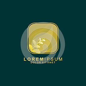 Nature Logo Design. Luxury Gold Logo Template on Dark Green Background